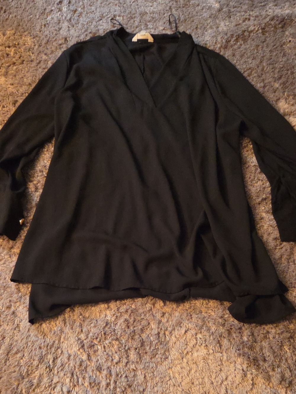 Terra & Sky Black V-Neck Long Sleeve Blouse